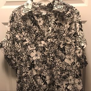 Black and white floral button down blouse